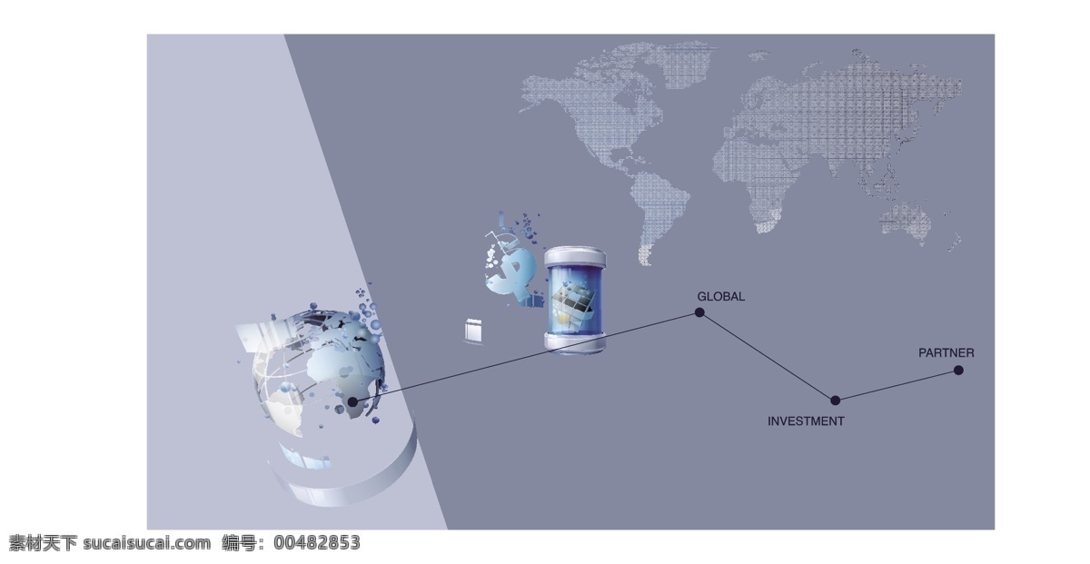 创意 商务 金融 插画 地球 盒子 箭头 钱币符号 商务金融 商业插画 英文 线条 矢量 插画集