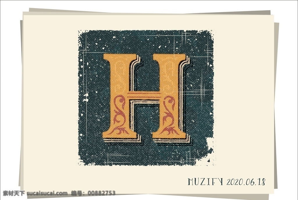 h 复古字母设计 复古 字体设计 英文字母 花式字体 做旧字体 立体效果 矢量 字体素材 logo设计