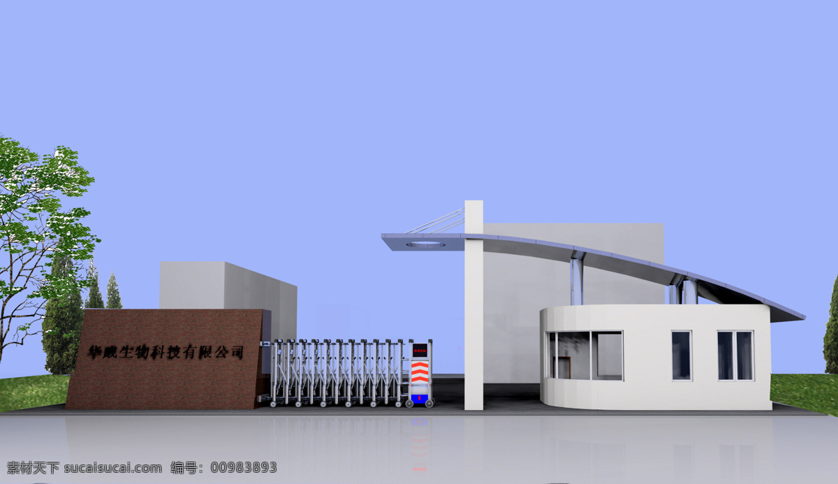 工厂大门 大门 门卫室 建筑设计 3d作品 3d设计