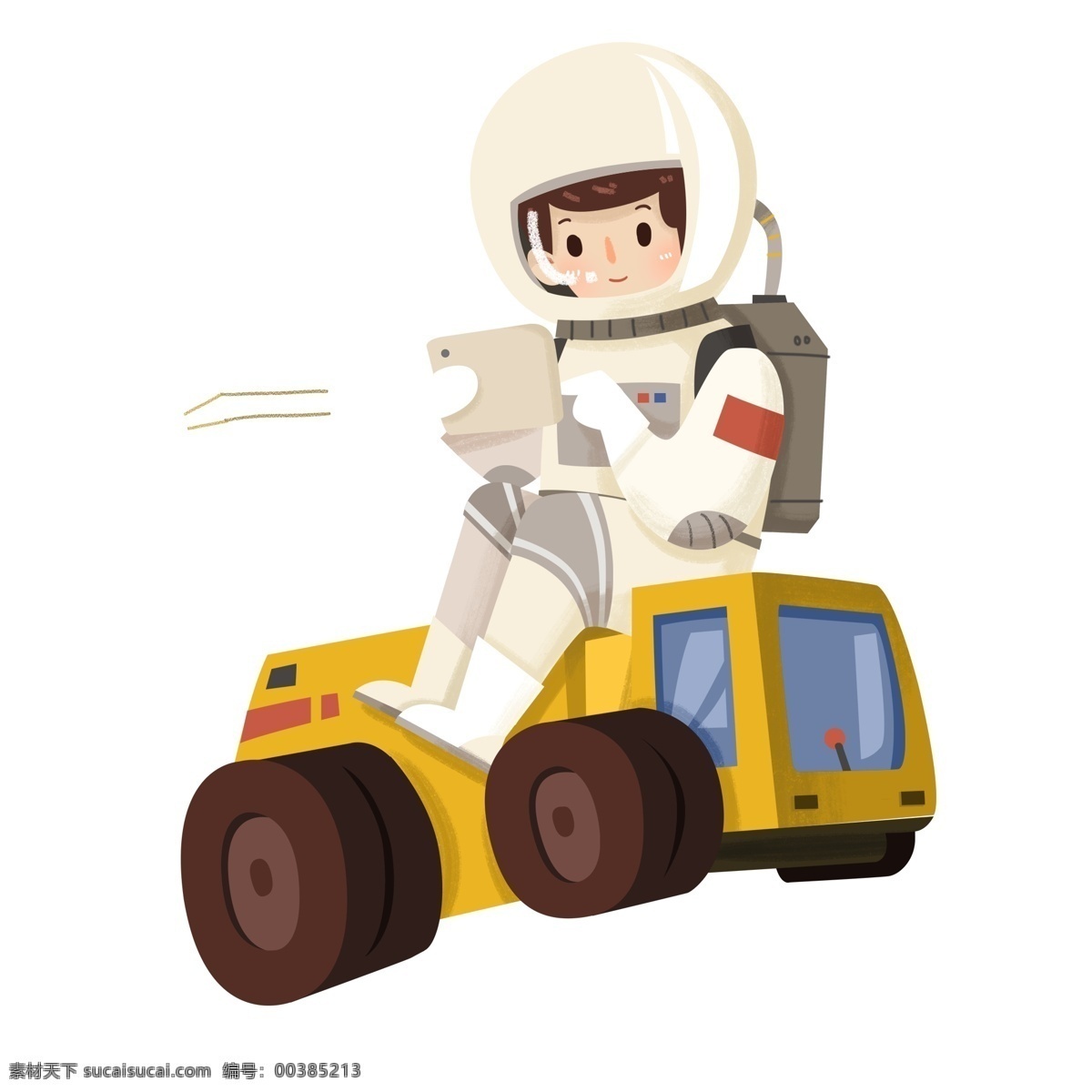 卡通 坐在 坦克 上 宇航员 插画 手绘 创意 科技 航天