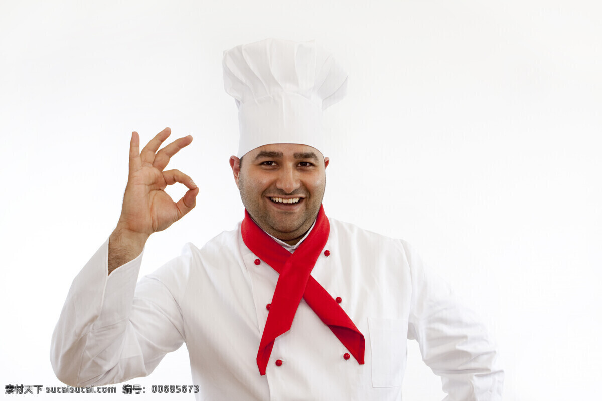 做 ok 手势 外国 男 厨师 男人 外国男人 厨师帽 微笑 叫喊 人物摄影 商务人士 人物图片