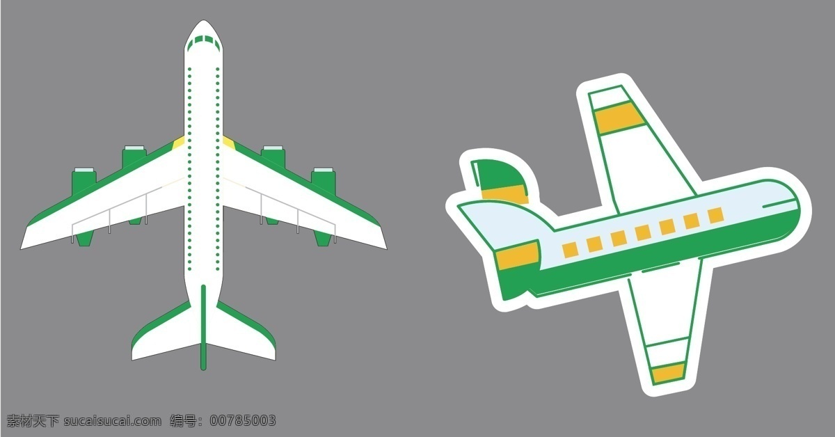 卡通飞机图片 飞机 卡通 线条 绿色 黄色