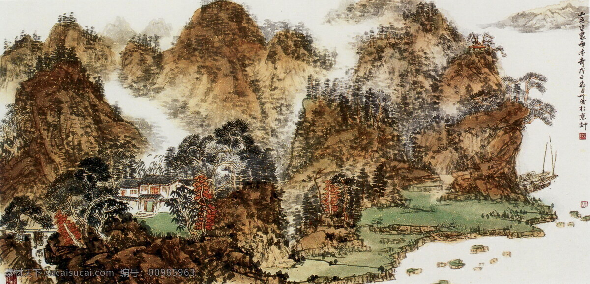 山水 装饰画 背景 素材图片 国画 油画 手绘 插画 无框画 底纹背景 彩绘 素描 中国风 书画文字 文化艺术