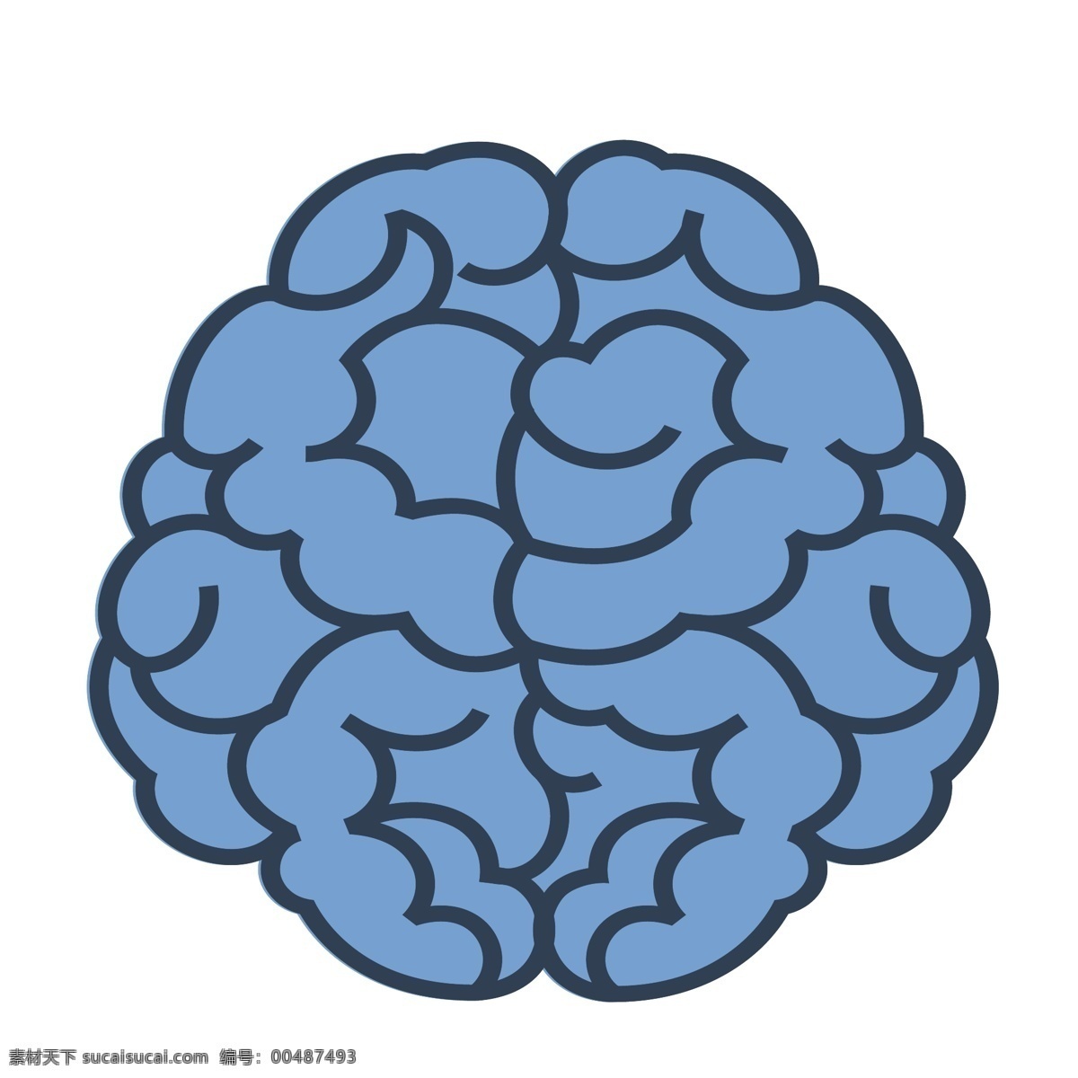 蓝色 线条 大脑 插画 卡通 彩色 小清新 创意 矢量 商务 科技 办公 元素 现代 简约 装饰 图案