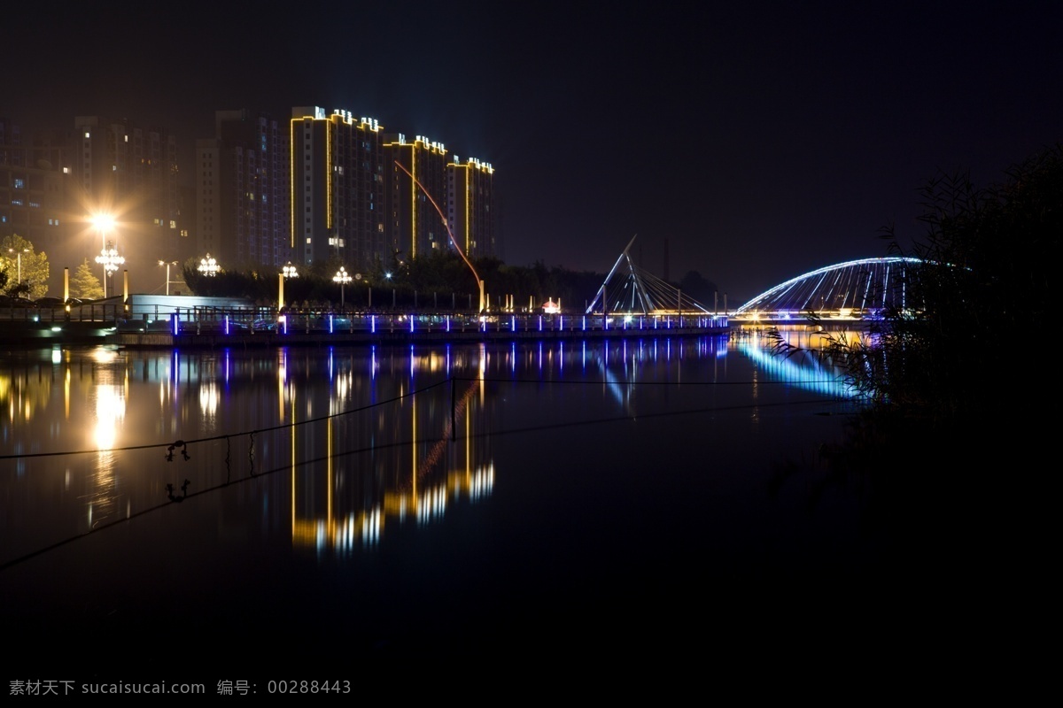 夜景 水面 倒影 桥 建筑 灯光 自然景观 自然风景 黑色