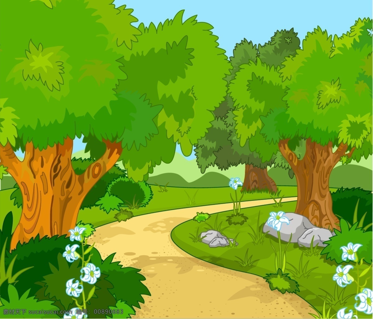 森林卡通图片 森林 卡通 花朵 树林 龟兔赛跑 背景 幼儿 表演 茂密 动漫动画