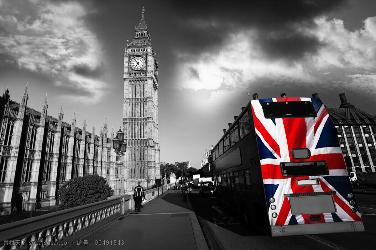 大笨钟 房屋 国旗 建筑 客车 列车 伦敦 米字旗 伦敦街头 英国 英国国旗 伦敦景 人文景观 自然景观 psd源文件