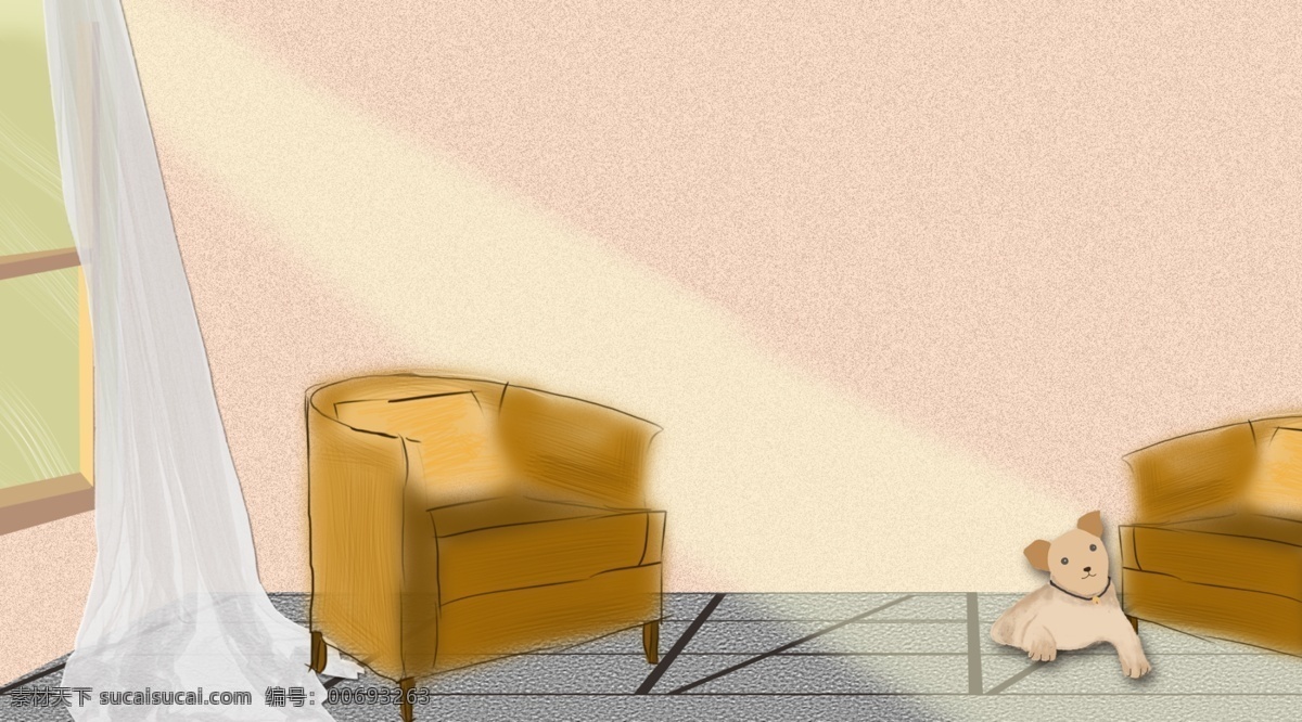 彩绘 家居 沙发 背景 室内插画 通用背景 居家生活插画 生活插画背景 桌子