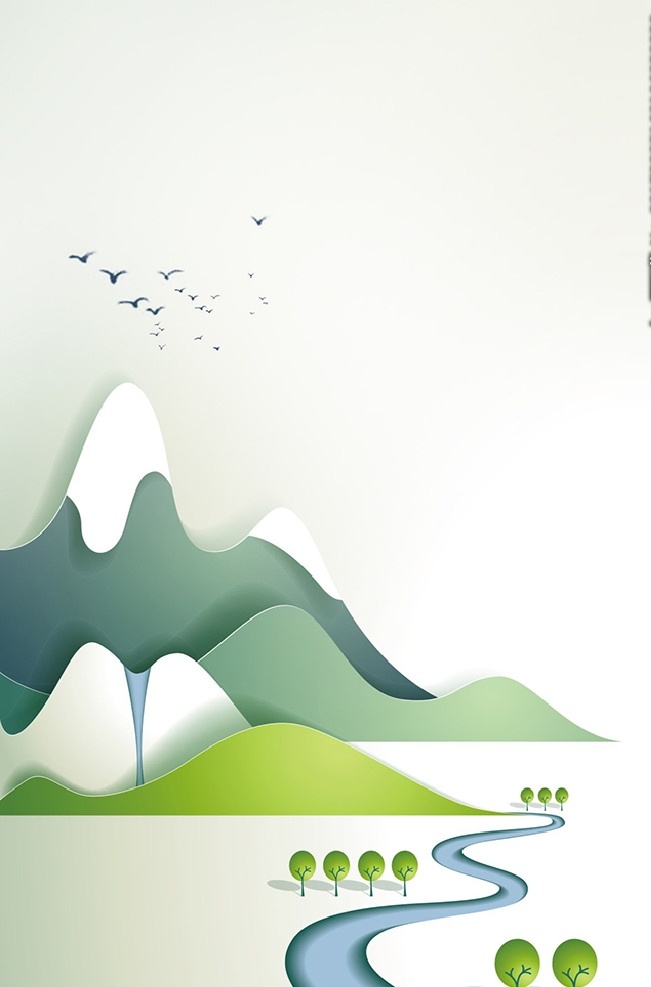 卡通山水画 装饰画 背景画 源于自然 清新自然 抽象几何 n绿色卡通 自然景观 自然风光