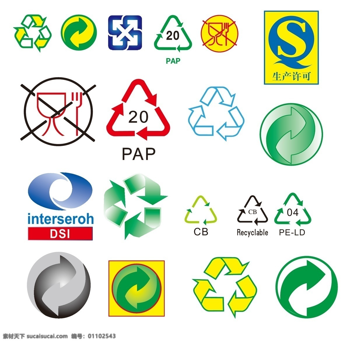 循环标记 循环 回收 环保 qs 食用 绿色 可回收 不可回收 废弃物 不可食用 标记 标志图标 公共标识标志