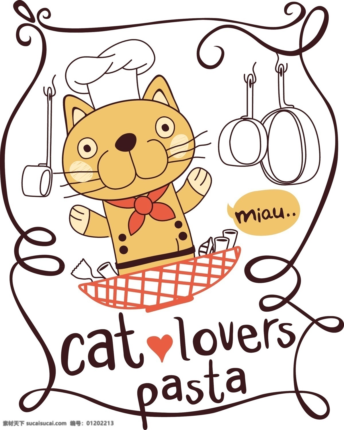 可爱 卡通 猫咪 动物 矢量 餐具 厨师 高清 源文件 设计元素 广告装饰图案