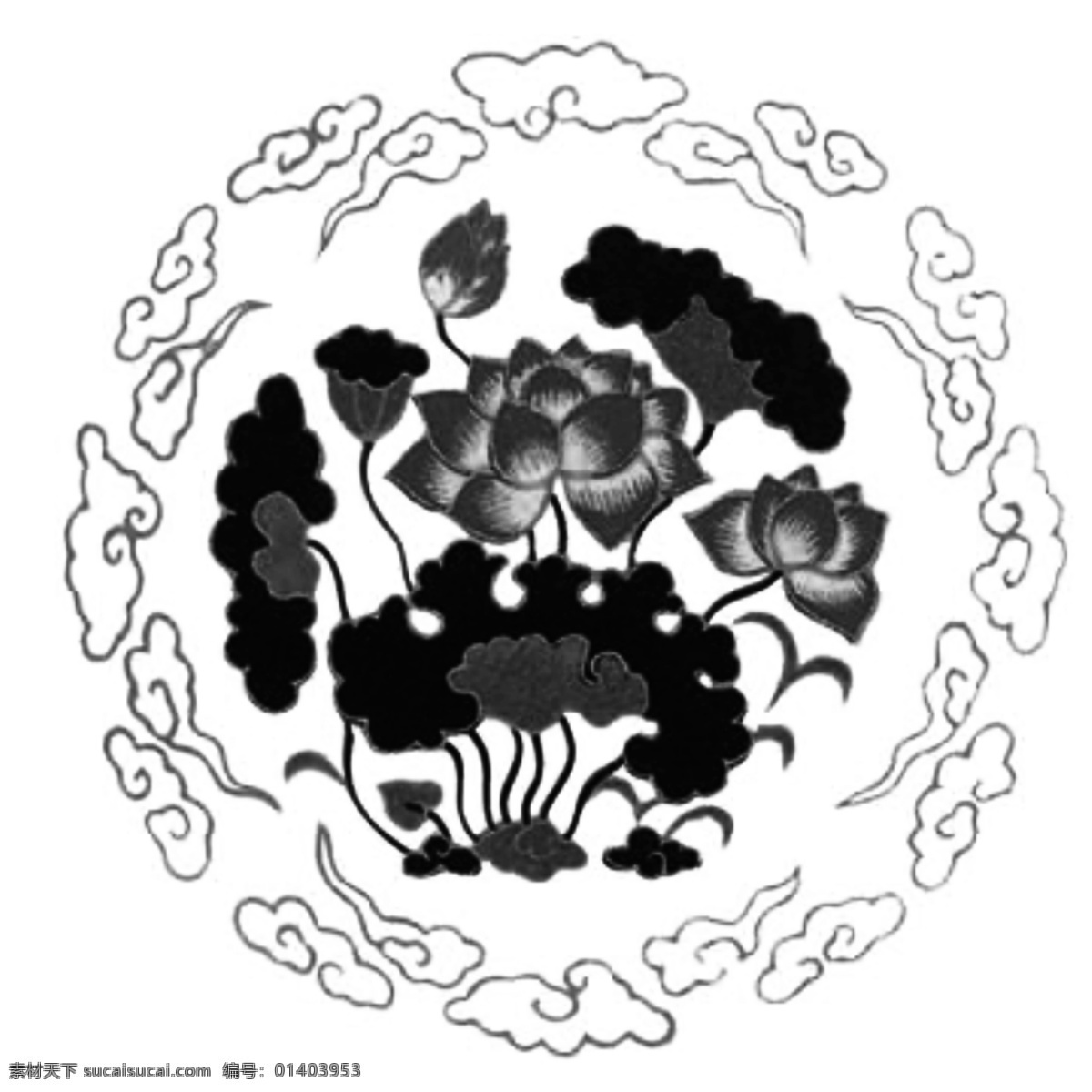 简 墨 莲花 装饰 图案 墨水 简洁 复古 黑色 图形设计 材料 中 国风 自然 植物 元素
