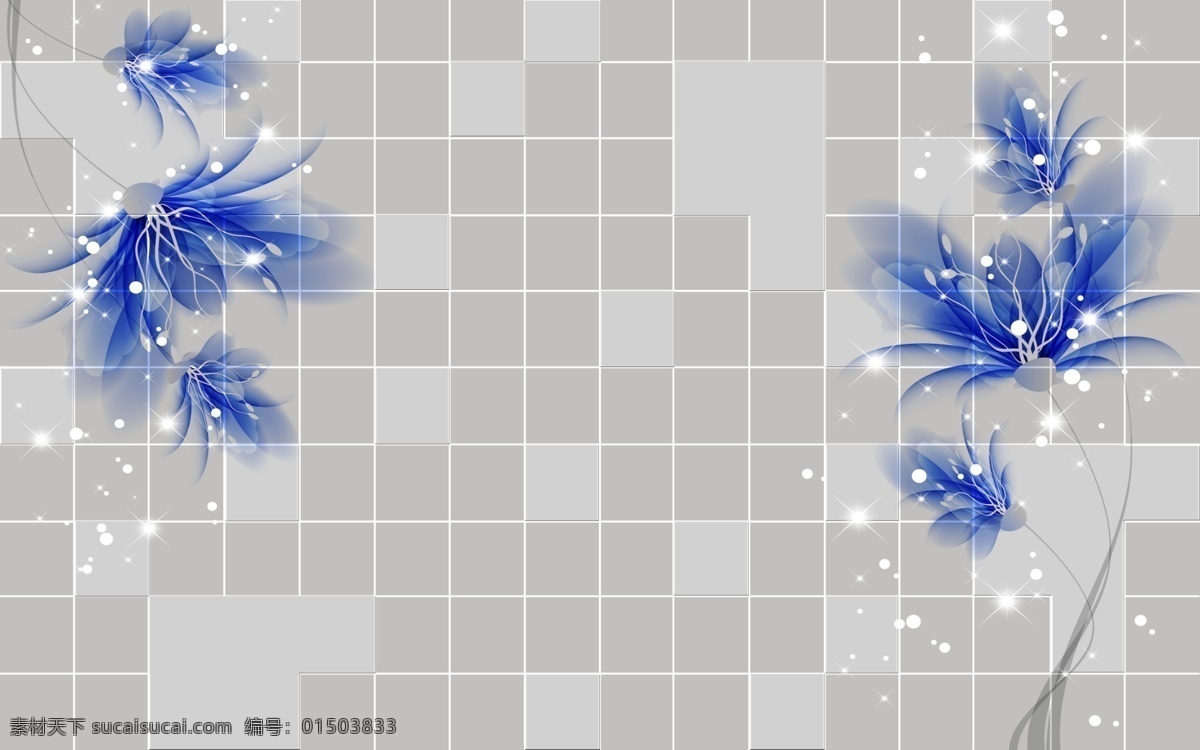 3d方块 蓝色 花 方块背景 星星 3d 分层 背景素材
