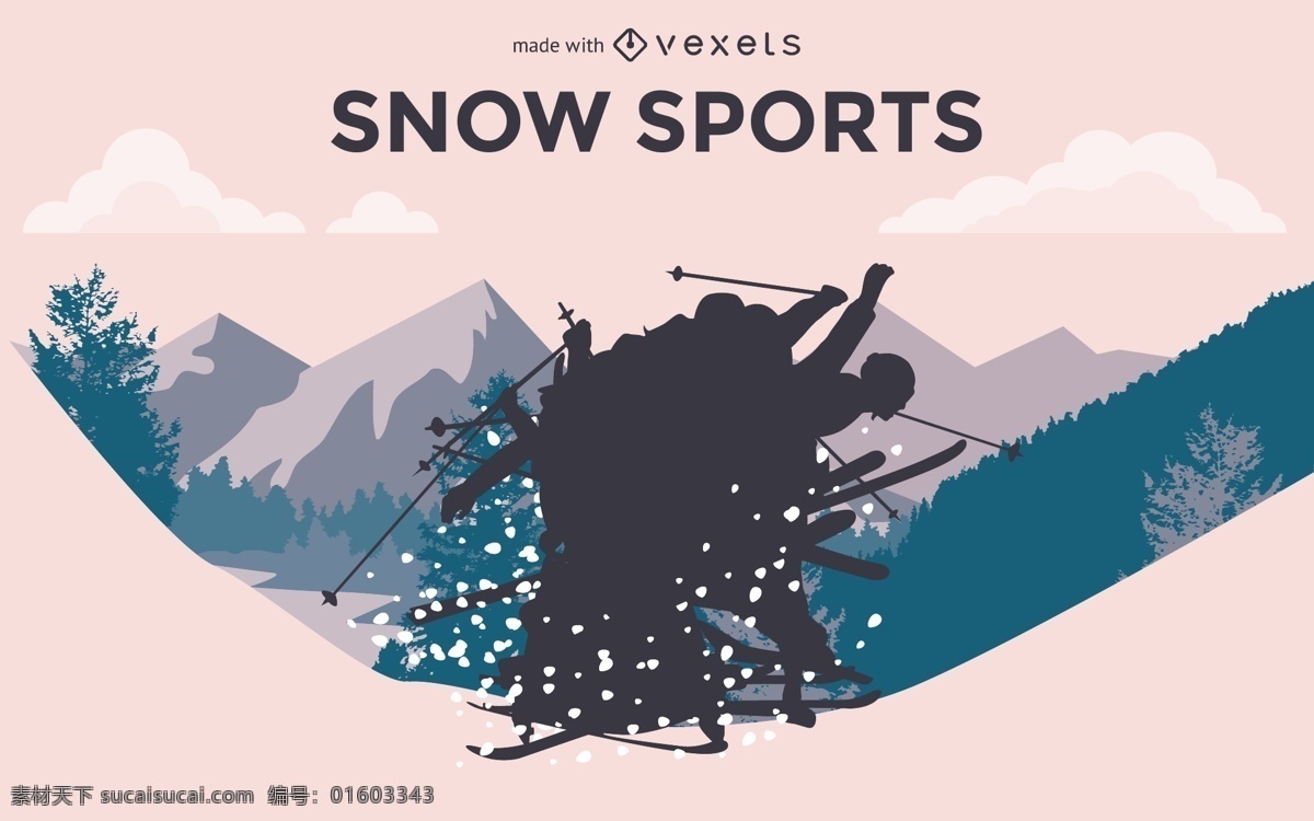 滑雪 运动 背景 雪花 冬季 云彩 卡通 雪 山脉 山 矢量 滑雪背景