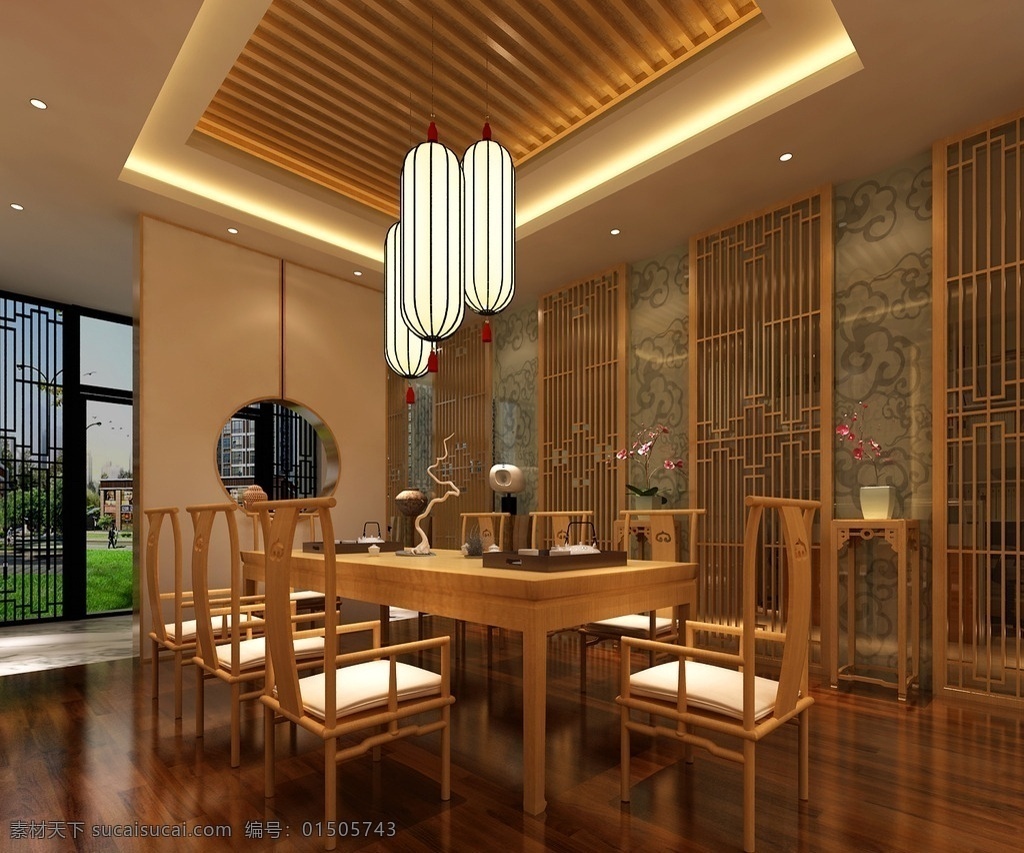 茶室效果图 新中式 茶室 室内设计 环境设计 效果图