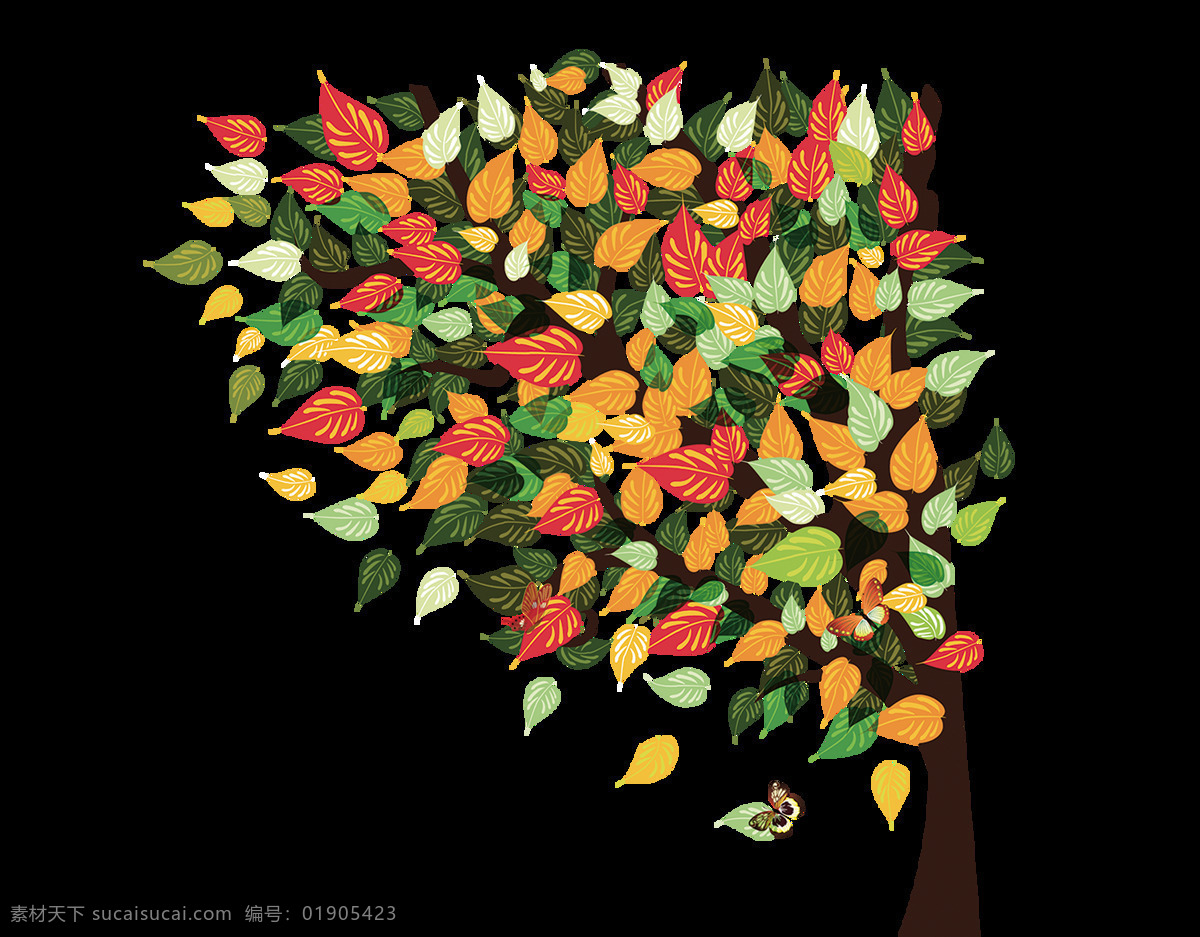 手绘 彩色 树叶 元素 炫彩 浪漫 飘落 彩色树叶 png元素 免抠元素 透明元素