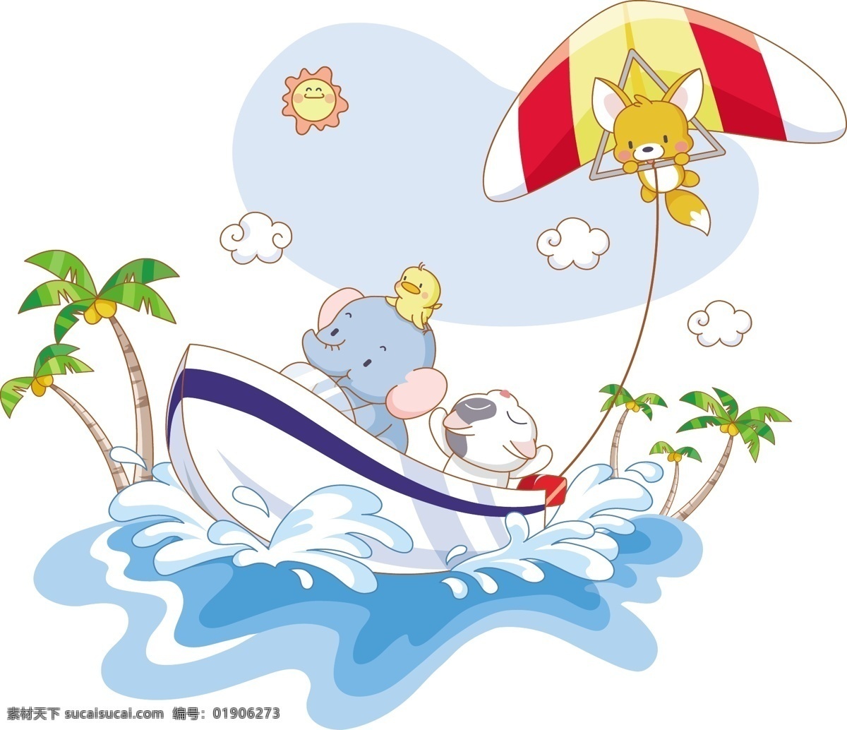 可爱卡通大象 卡通 可爱 大象 椰子树 风筝 大海 动漫 冲浪 划船 游艇 游行 小鸟 太阳 卡哇伊 白云 动漫动画 动漫人物