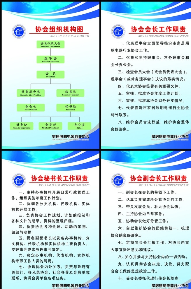 岗位职责制度 组织机构 岗位职责 岗位制度 版面 展板 会长职责 秘书长职责 psd分层 招贴设计
