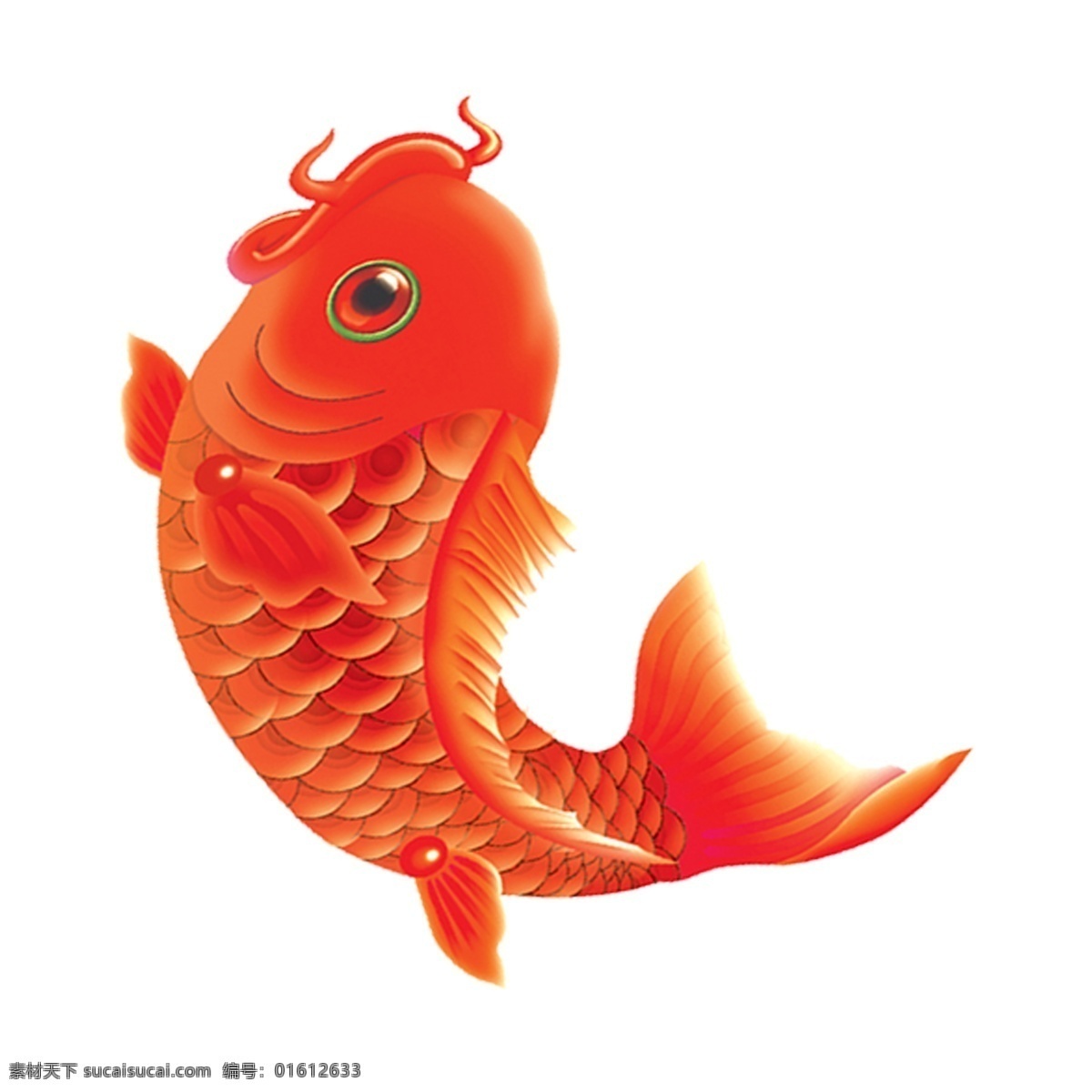 喜庆 卡通 红色 鲤鱼 透明 动物 装饰图案 红色鲤鱼 免抠素材 可爱 新年 元素
