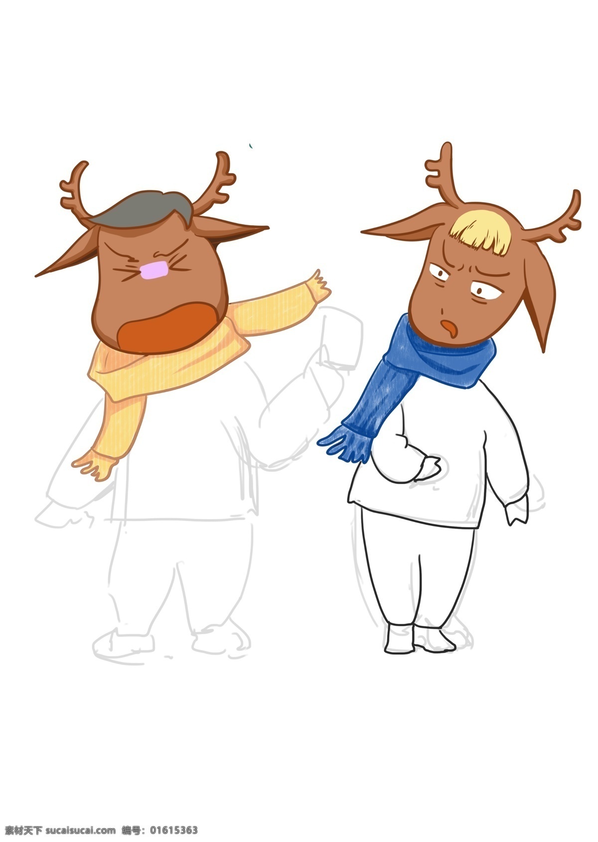 圣诞节 麋鹿 收礼 物 红色 暖色 节日 衣服 可爱卡通麋鹿 收礼物 开心 疑惑 两个小伙伴 气氛
