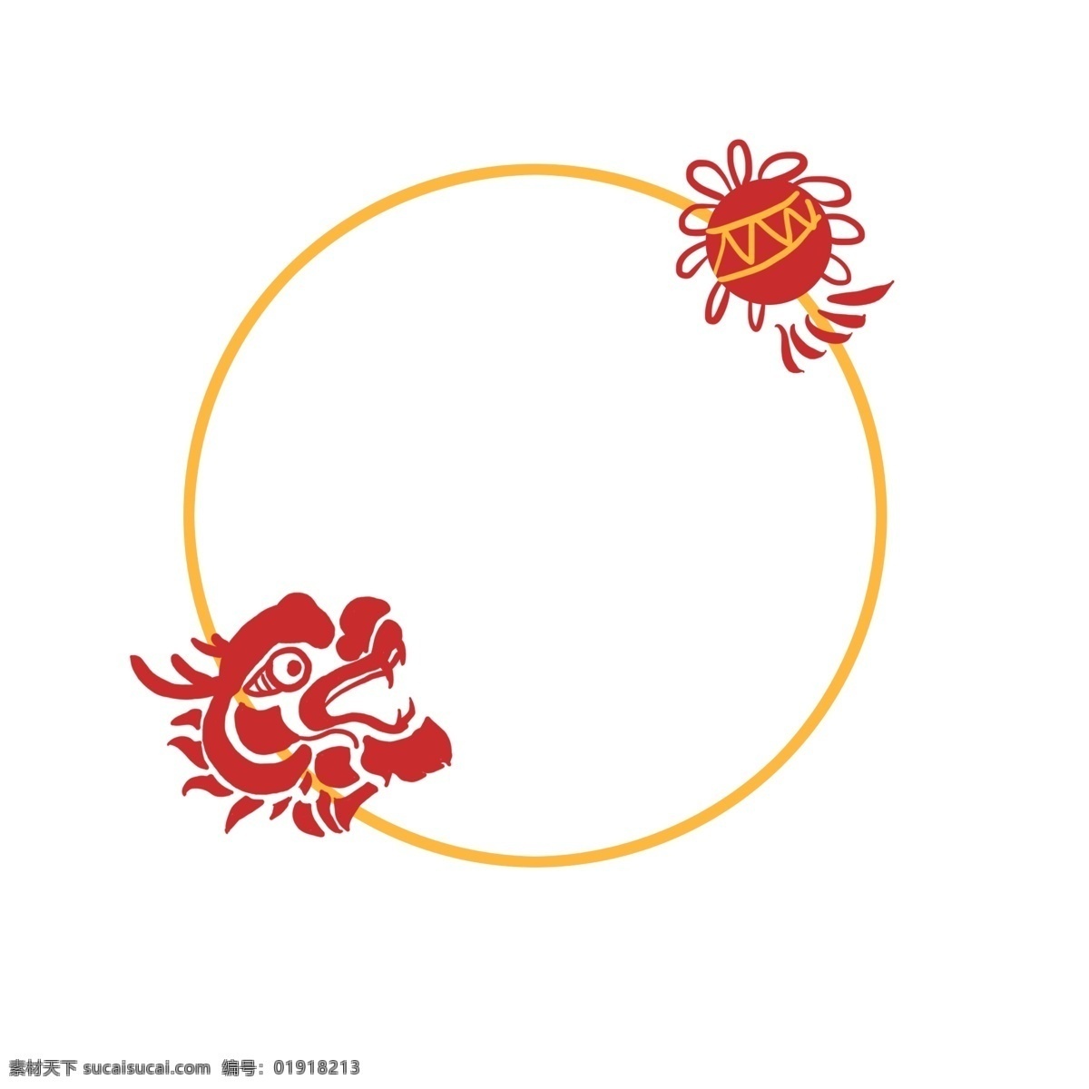 中国 风 龙狮 彩球 边框 插画 手绘 传统 红色 中国风 矢量图 边框装饰 边框设计