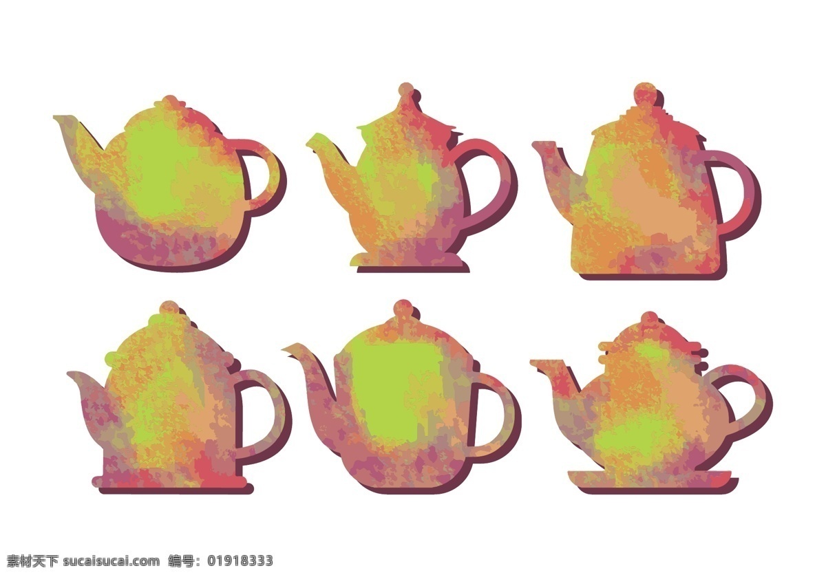 水彩茶壶素材 茶饮用具 下午茶 茶饮 茶 饮料 杯子 矢量素材 茶壶 手绘茶壶