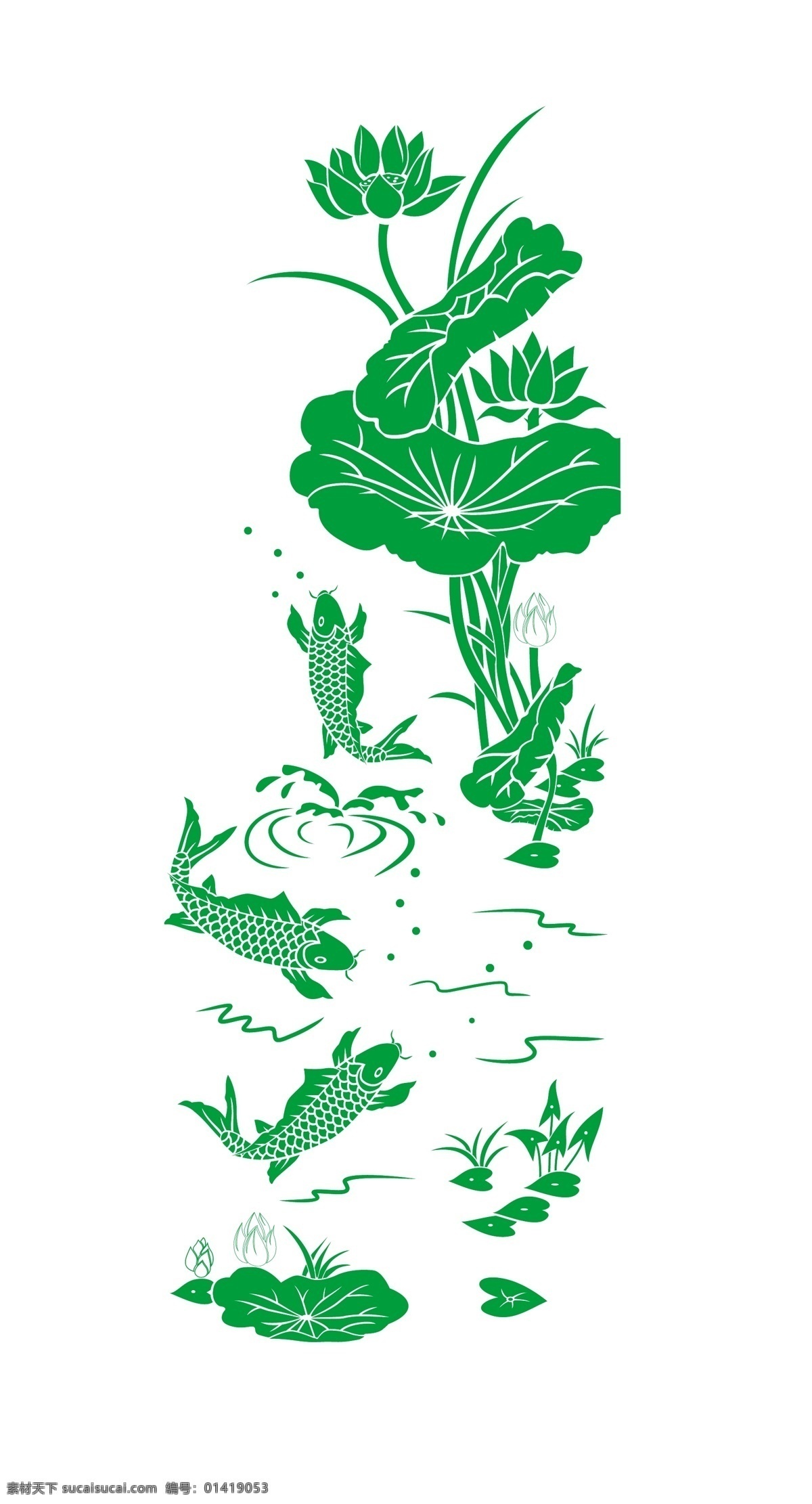 荷花 池塘 鲤鱼 矢量 矢量图 其他矢量图