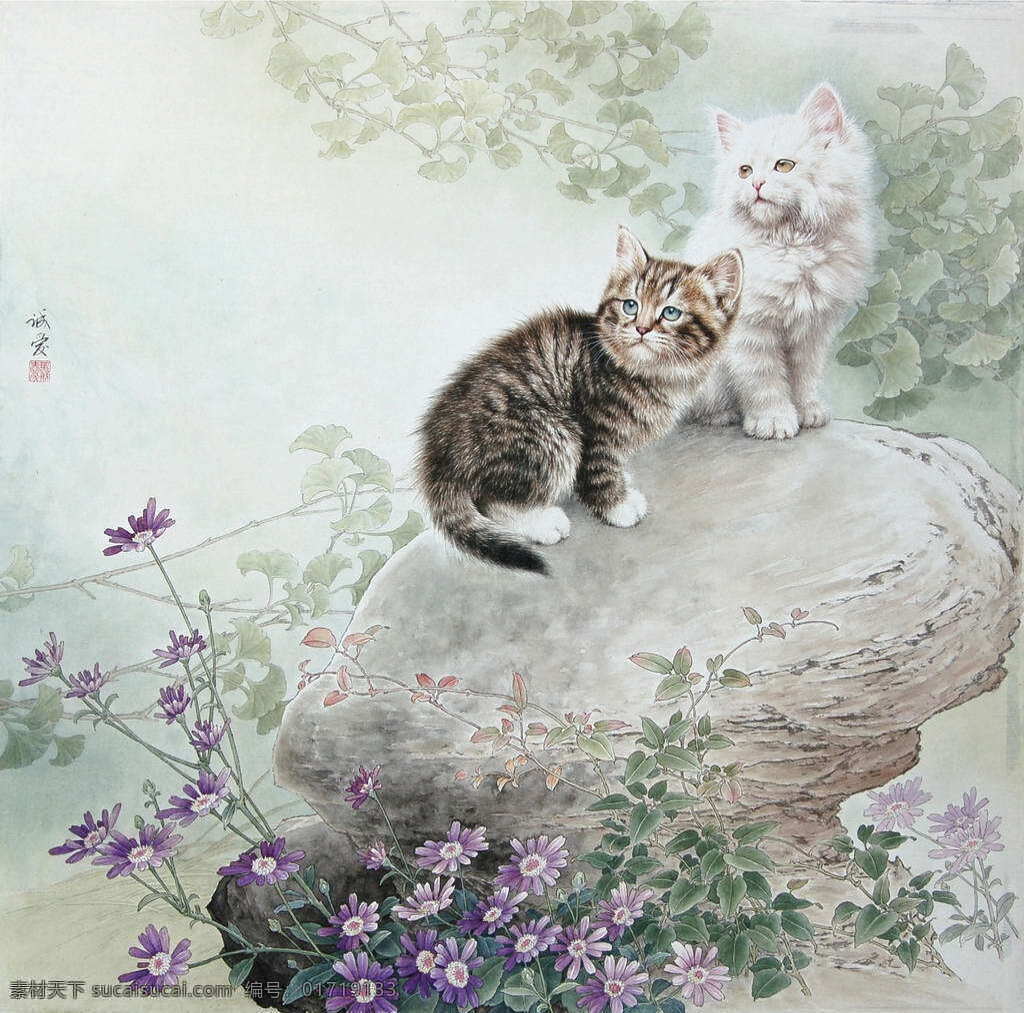 工笔画 国画 猫 花鸟 动物 绘画书法 文化艺术