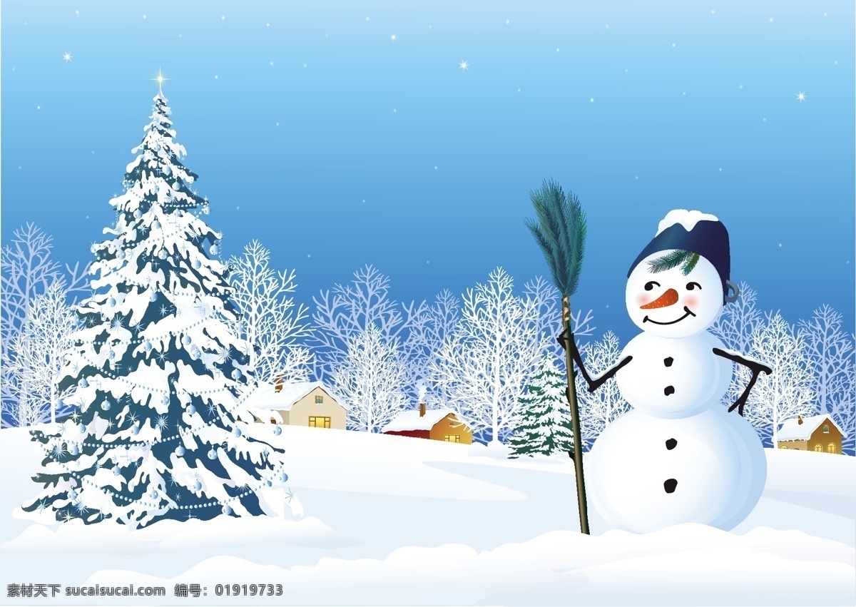圣诞节 雪景 矢量 christmas merry 吊球 房子 户外广告牌 空白 蜡烛 圣诞树 矢量素材 雪地 挂球 雪人 雪花 肥牛牛 矢量图 其他矢量图