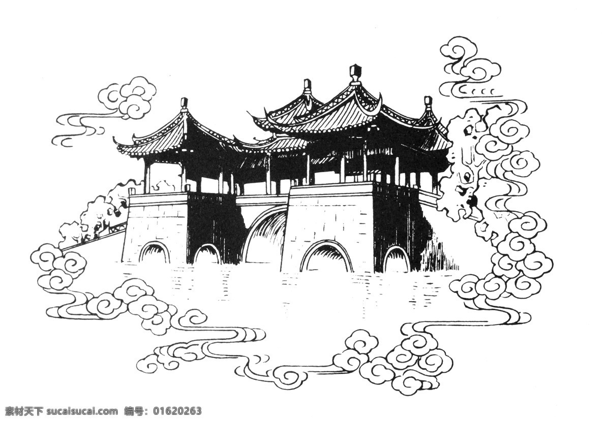五亭桥 扬州瘦西湖畔 吉祥图案 传统图案13 传统图案 设计素材 装饰图案 书画美术 白色