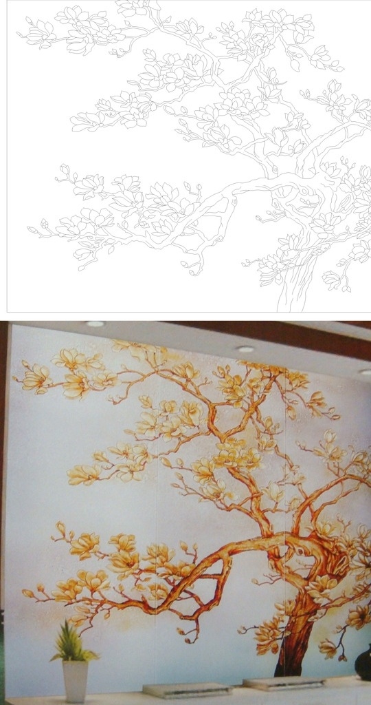 玉兰 玉兰树 树 艺术玻璃 艺术玻璃图案 雕刻图 彩雕 矢量图 背景墙 隔断 玄关
