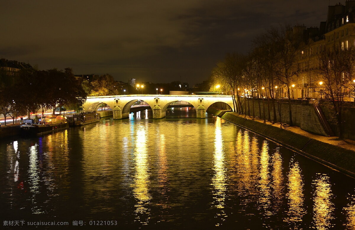 夜晚 城市 桥梁 风景 高清 法国 塞纳河 玛丽桥 夜景 河水