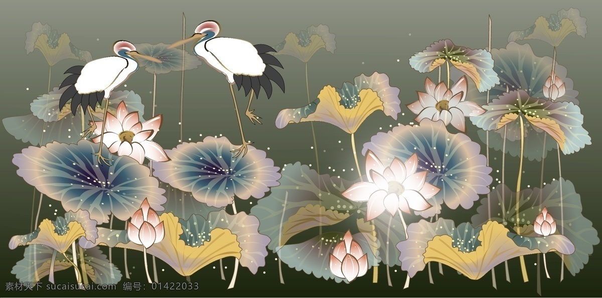 白色 起重机 莲花 矢量图 艺术的载体 载体画鹤 矢量 其他矢量图