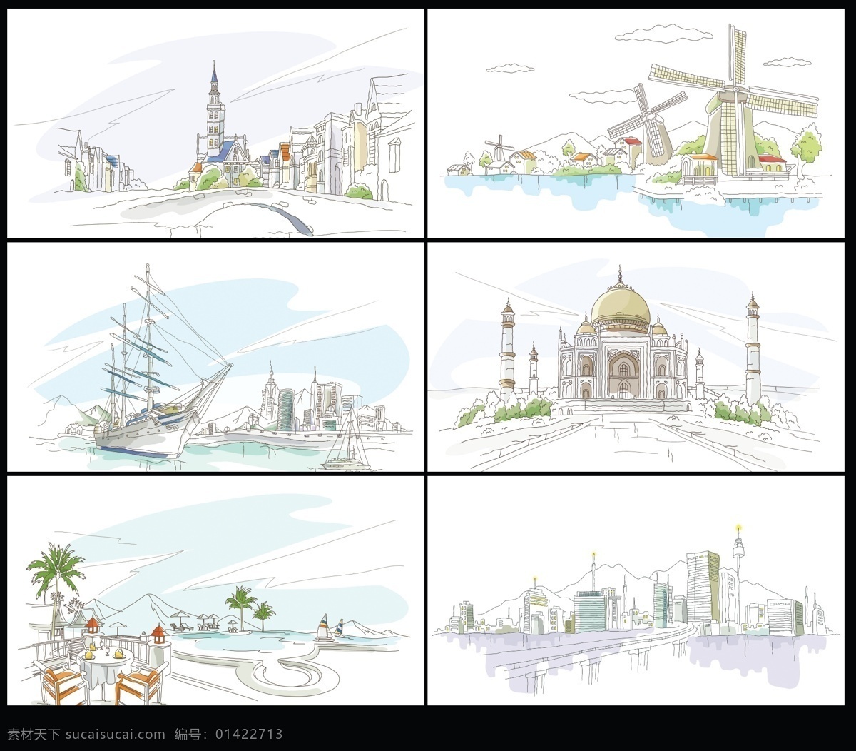 卡片 线描 线描素材 卡片素材 线描建筑景观 线描风景 水彩画 水彩建筑 埃菲尔铁塔 桥 水 天空 建筑素材 水彩素材 名片素材 风景画 素描 色彩 蓝天 白云 绿树 名片卡片 广告设计模板 源文件