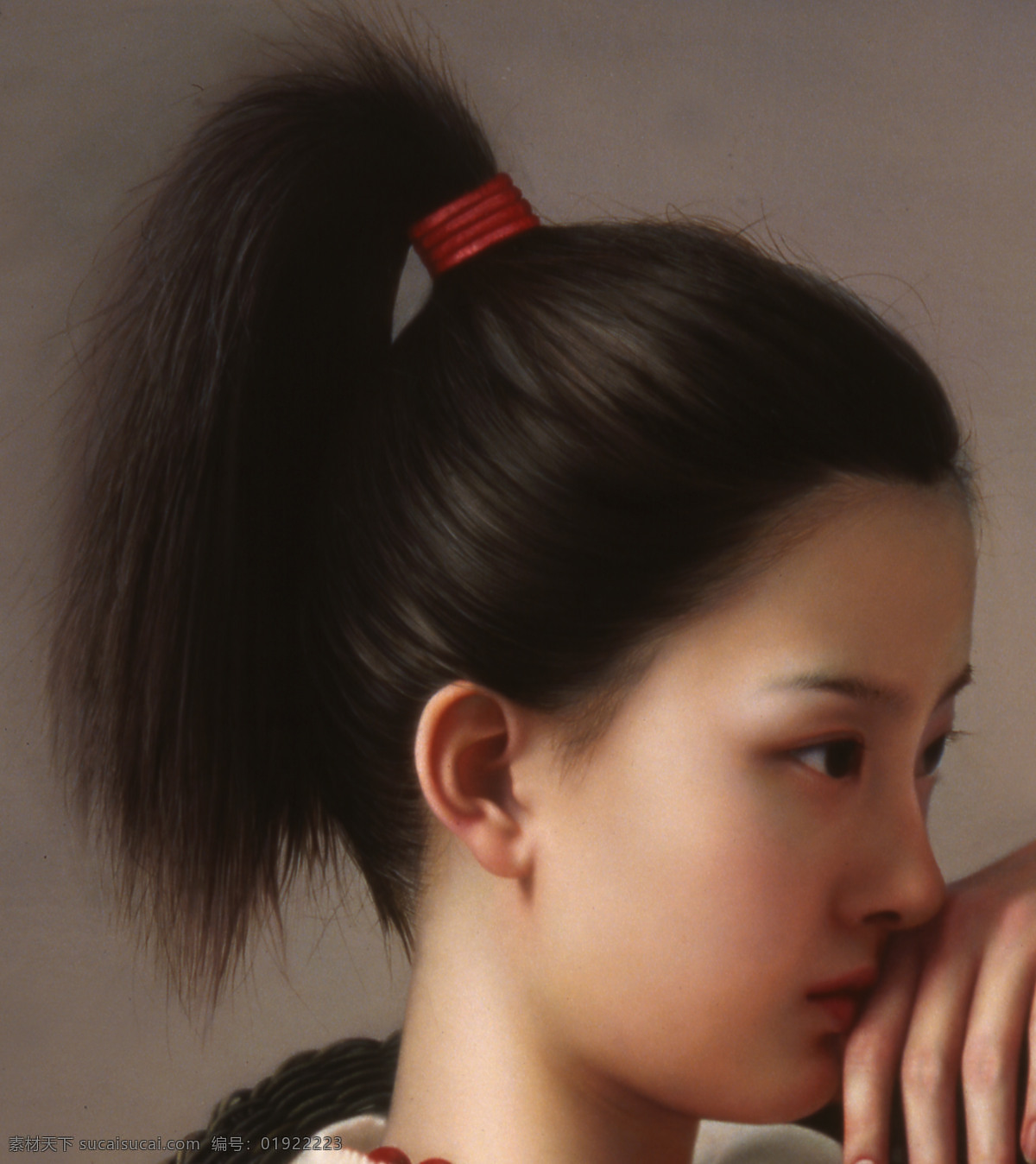 美女 侧面 特写 油画