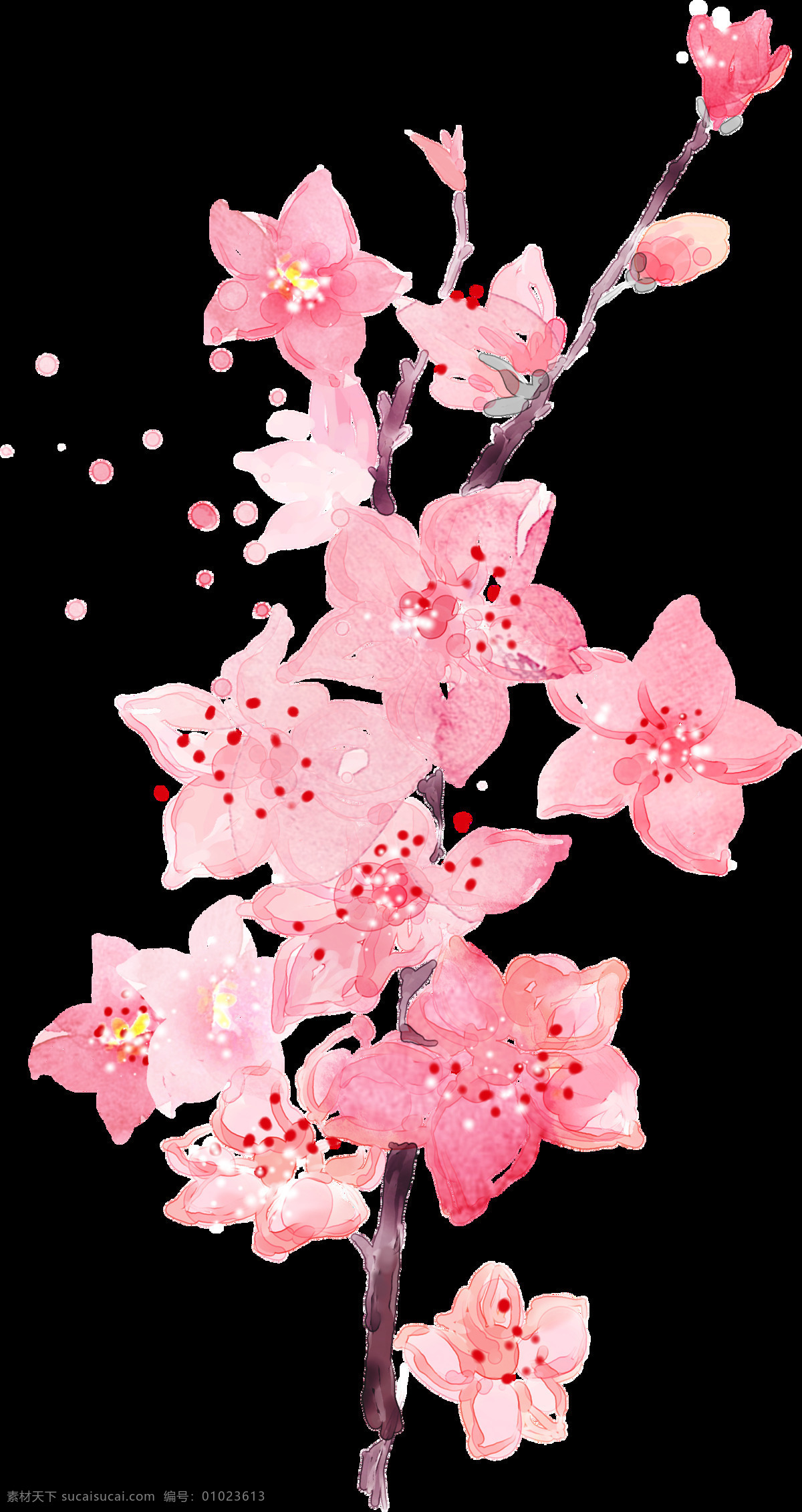 手绘 粉色 桃花 元素