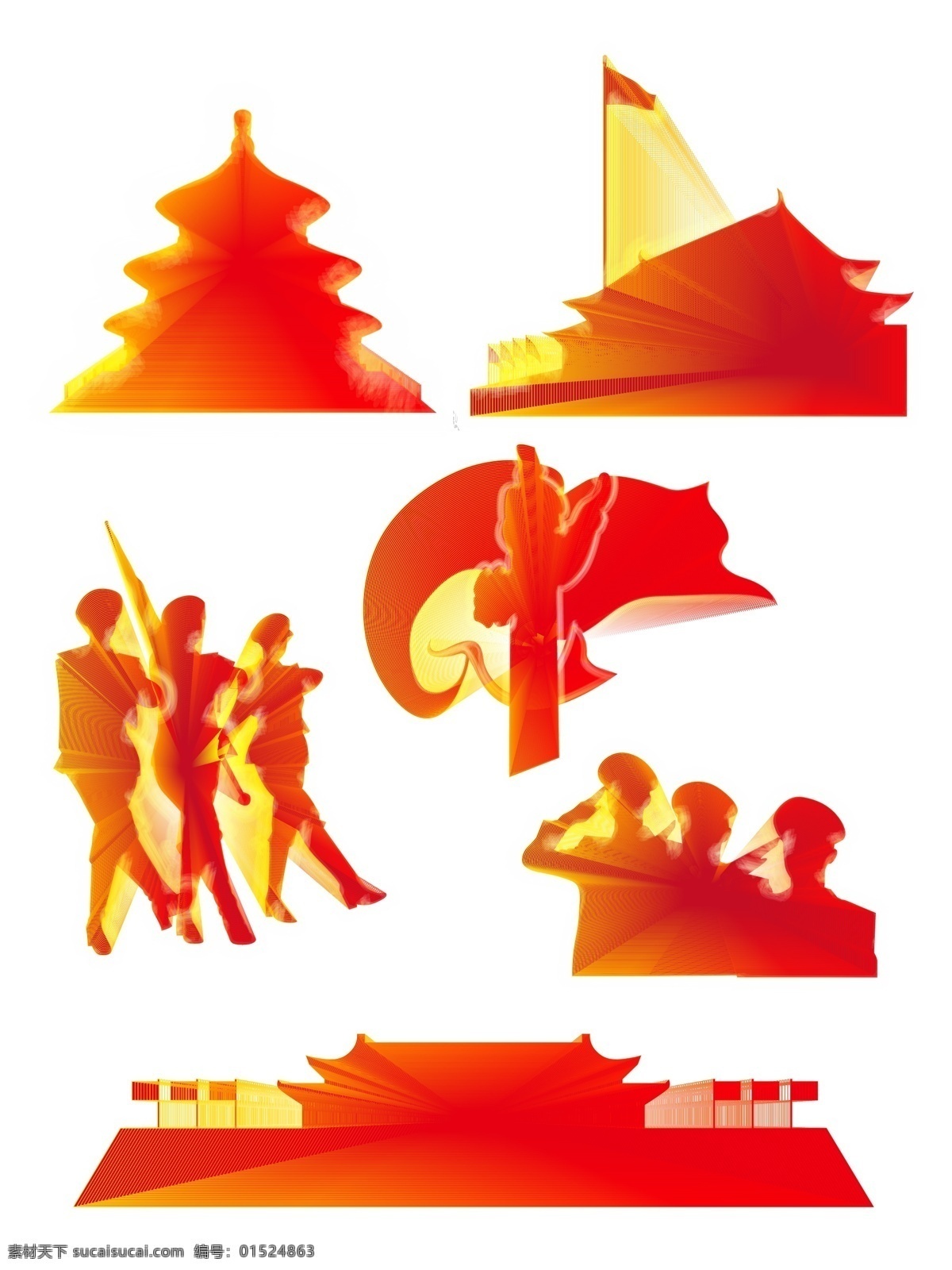 八一建军节 中国 红 剪影 原创 元素 中国红 图标 军人 天安门 天坛 红旗 华表 升旗 设计元素 ai矢量