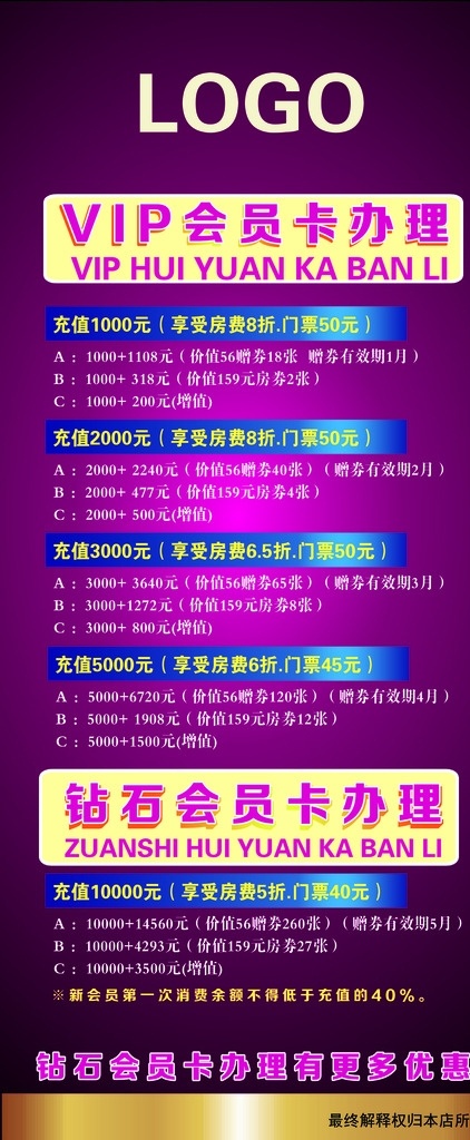 活动充值展架 充值展架 会员卡充值 会员卡 酒店充值 紫色展架 精美展架 会员充值 充值优惠 展架背景 分层