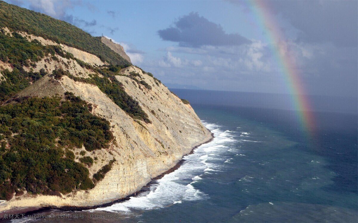 唯美 海边 彩虹 风景图片 大海 海岸 礁石 蓝天
