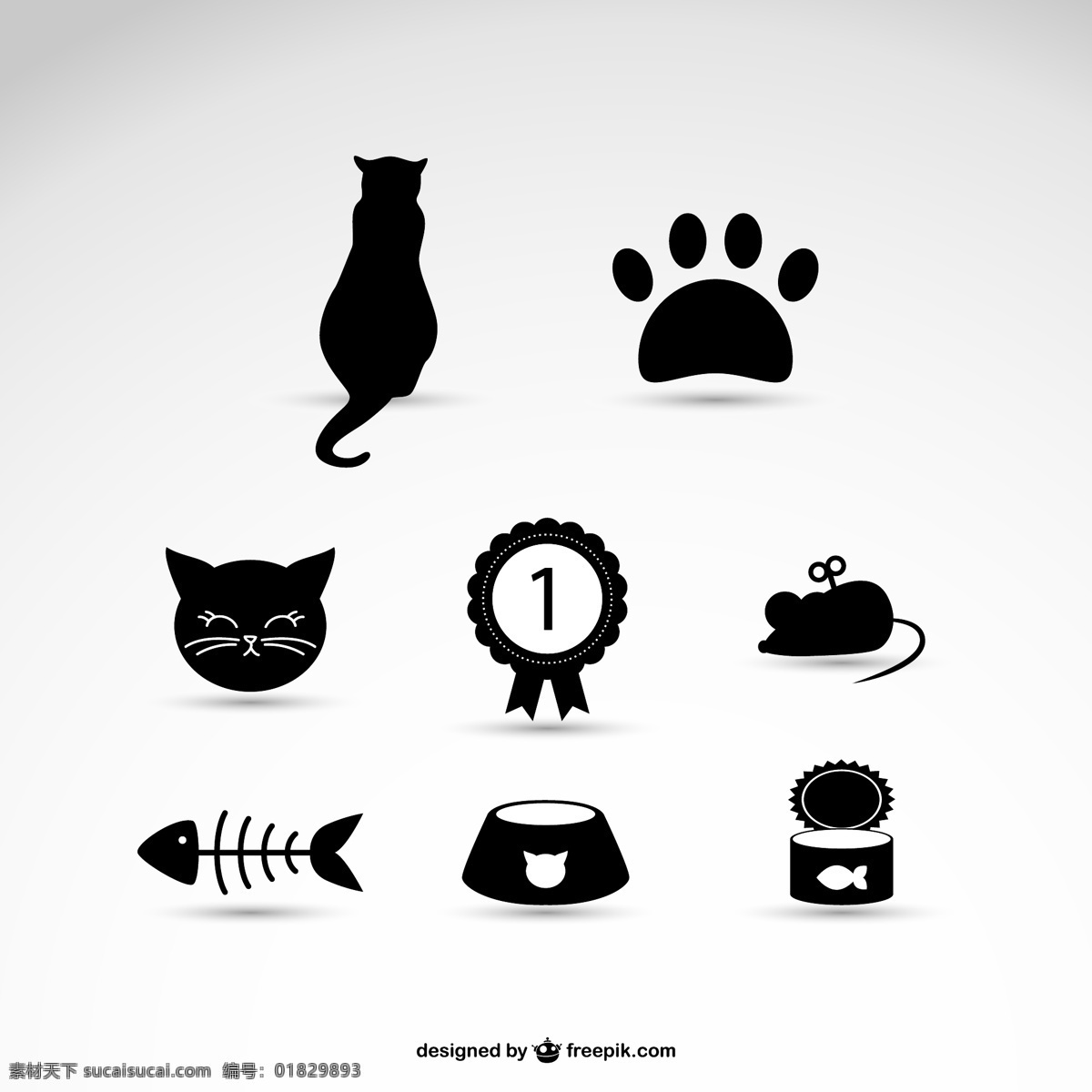 黑色 猫 元素 图标 黑猫 奖章 老鼠 猫头 毛脚印 鱼骨头