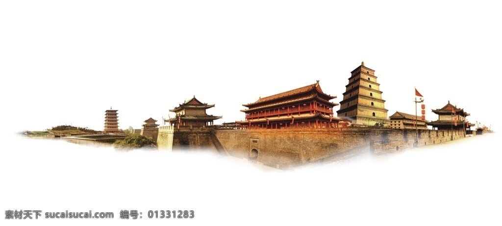 西安古迹 西安历史古迹 西安历史文化 鼓楼 钟楼 城墙 透明 文件 文化艺术