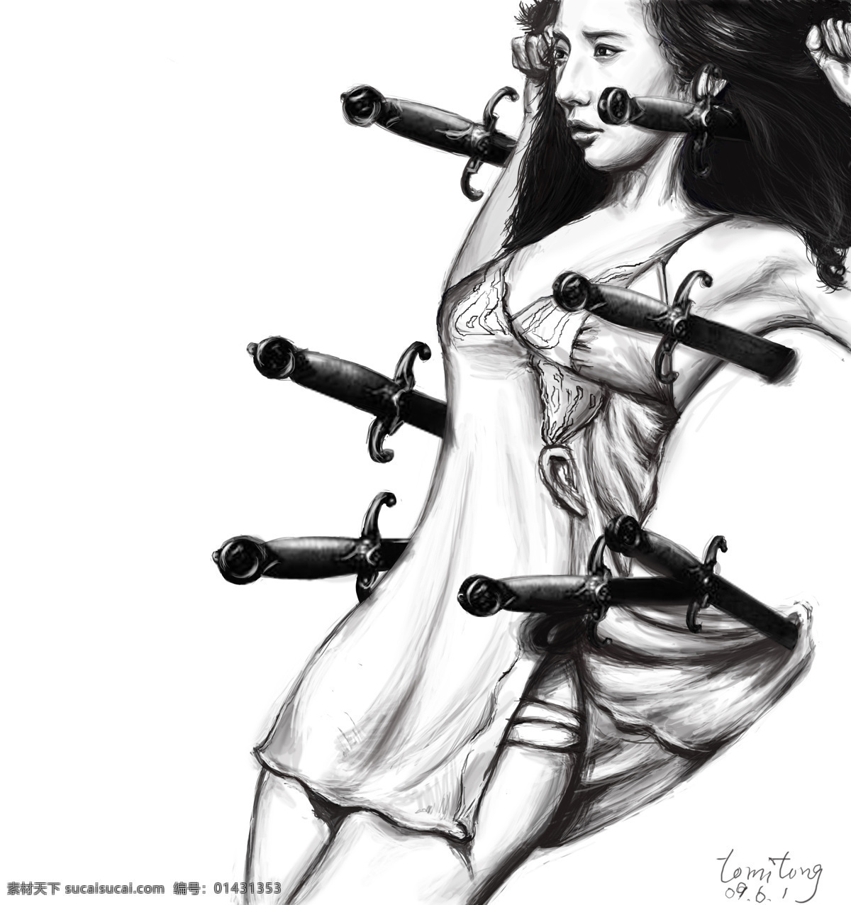 飞刀 性感 美女 靶子 绘画书法 文化艺术