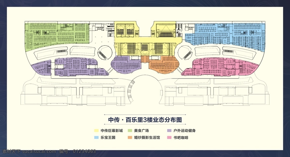 商场落位图 商场落位 彩色区块 线条 平面图 艺术字