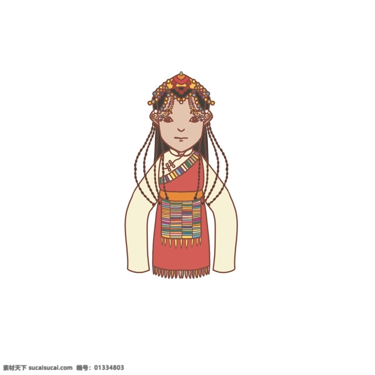 手绘 卡通 少数民族 藏族 少女