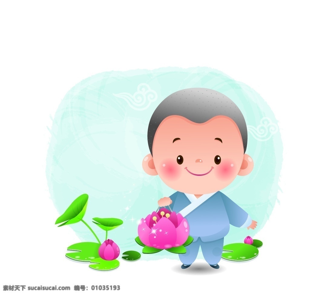 莲花 和尚 矢量 可爱 素雅 动漫动画 动漫人物