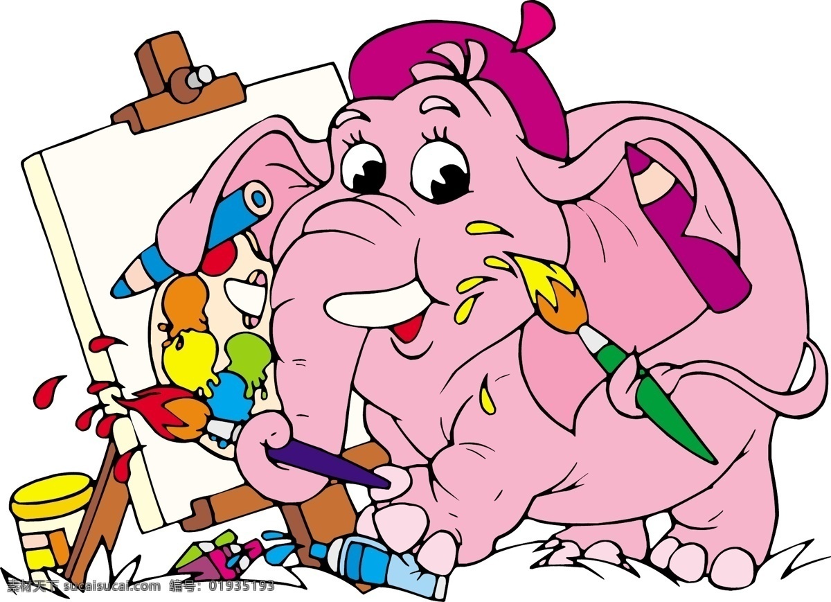 矢量 卡通 动物 形象 大象 刷 图像 颜料 绘图板 矢量图 矢量人物