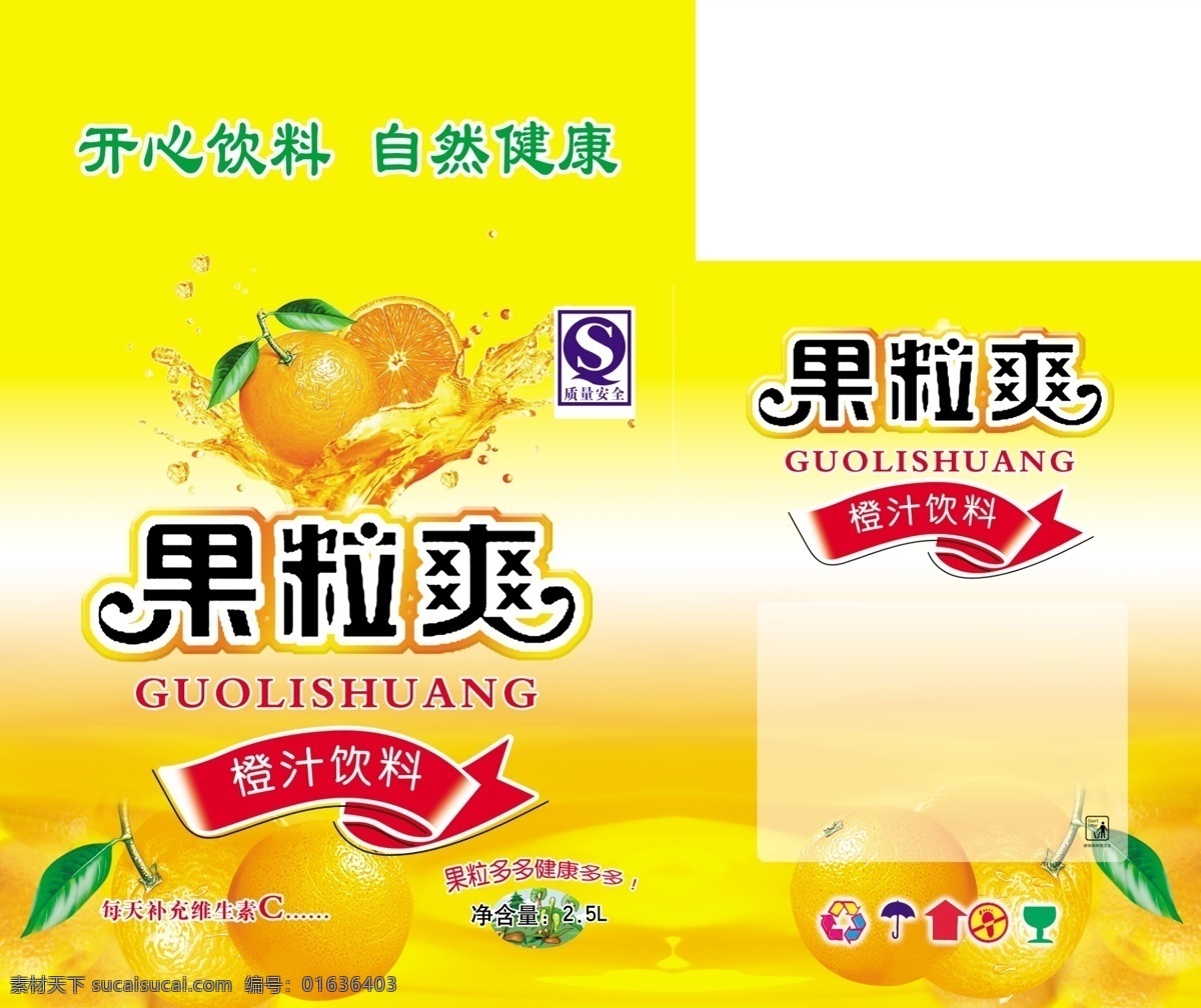 果粒橙 果粒爽 鲜橙 橙子 橙汁 饮料 每天 补充 维生素 c 广告设计模板 包装设计 源文件库