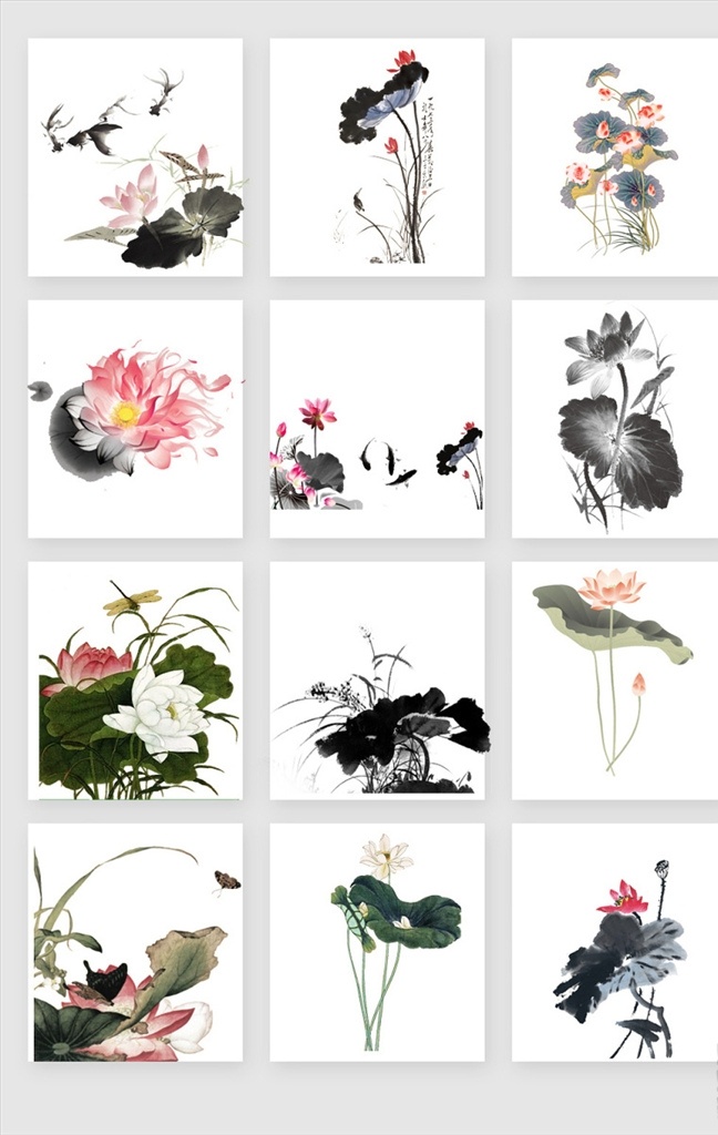 手绘 水墨 水彩 荷花 矢量图 水墨山水 水墨山水画 矢量素材 植物 矢量