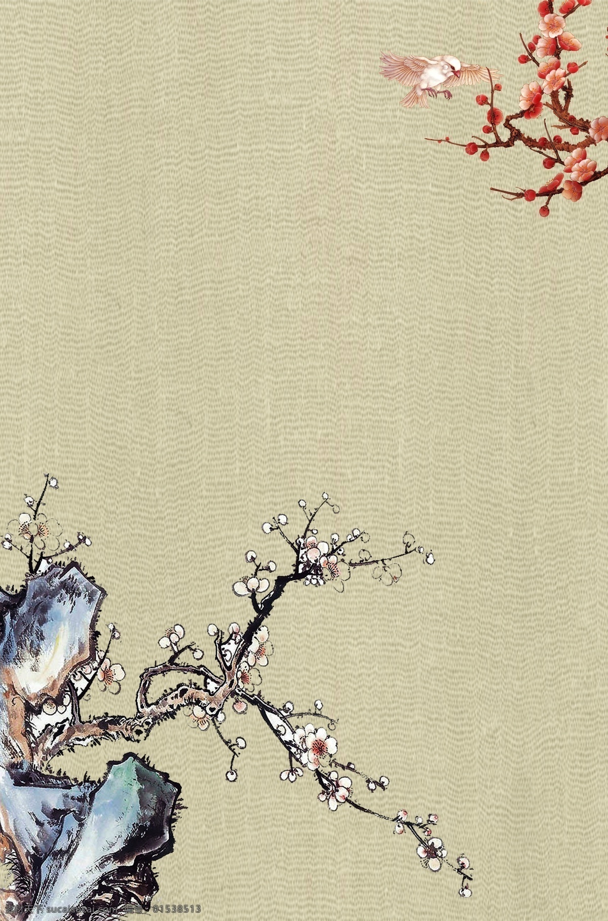 复古 中国 风 工笔画 海报 中国风 花朵 花卉 古典 分层文件 源文件 高清背景 设计素材 创意合成