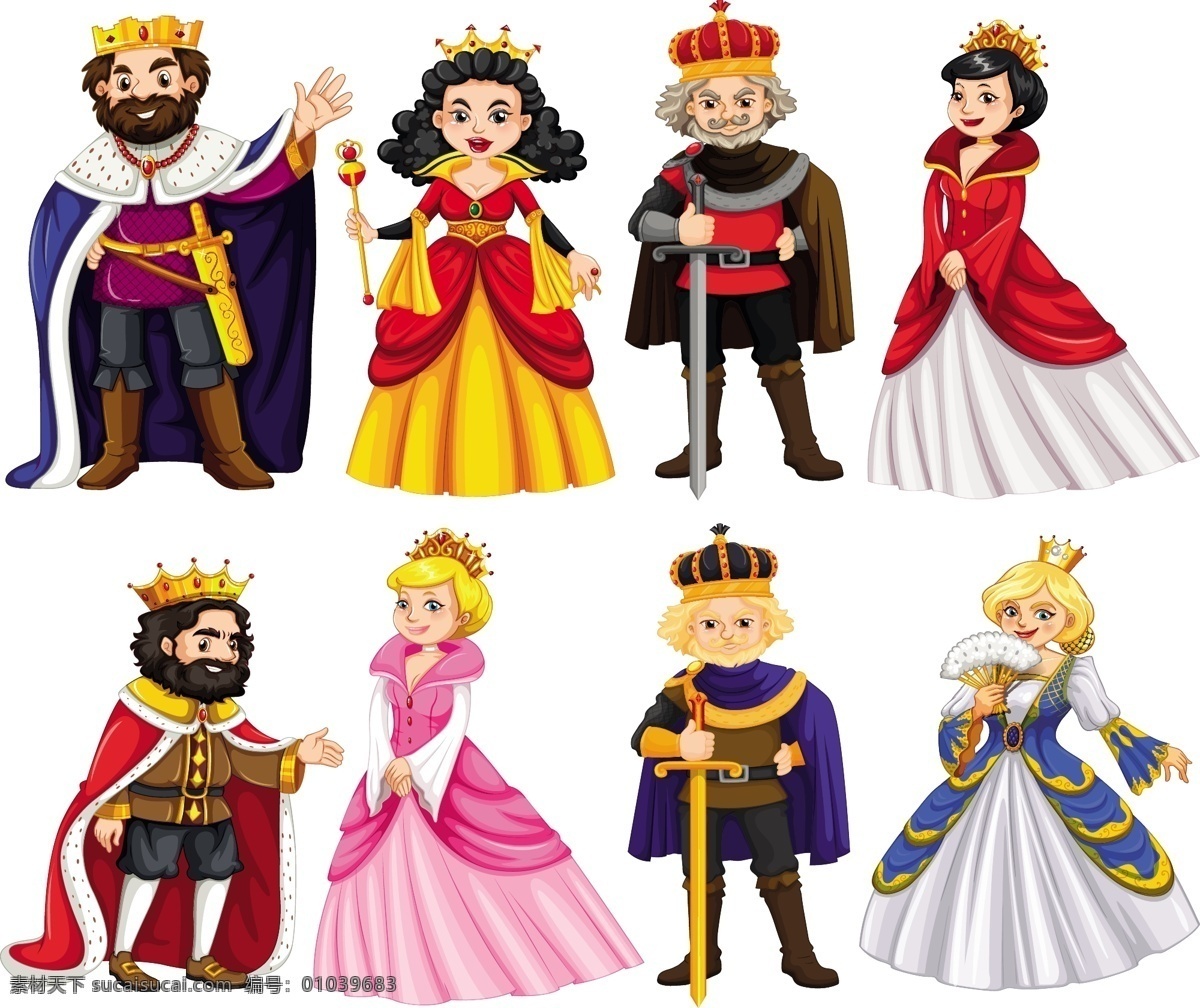 皇家字符集 人的性格 人 公主 国王 王后 皇家 色彩 人物 收集 集色 皇室 王子 色